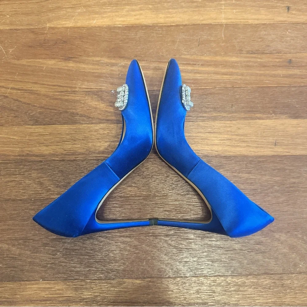 Stella Luna Blue Satin Crystal Buckle Pointed Toe Pumps 10cm Heel 37 Wedding
